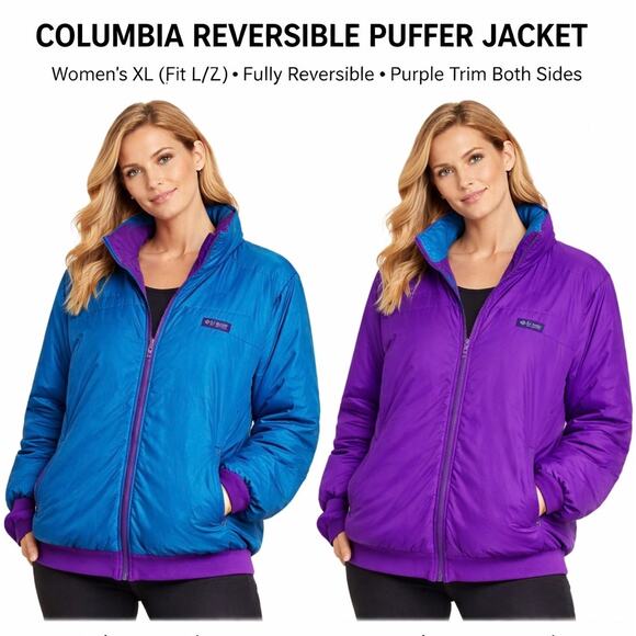 Columbia Jackets & Blazers - Vintage Columbia Reversible Puffer Jacket Women’s XL Blue Purple Insulated Coat